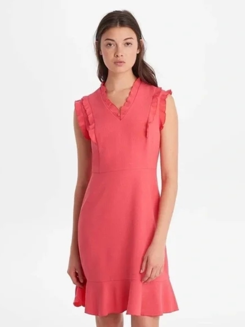 Karl Lagerfeld Coral Ruffle V-Neck Mini Dress